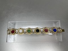 VTG Celebrity Signed Multicolor Bracelet Gold Tone Clasp Floral Flowers
