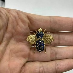2.30 CT Round Cut Blue Sapphire Bee Brooch Pin & Pendant 14K Yellow Gold Plated