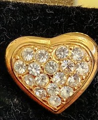 Vintage Casual Corner Heart Rhinestones Gold Color Earrings Surgical Steel Posts