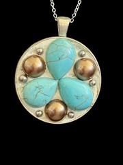 Vintage Silver Tone & Faux Turquoise Pendant Necklace~1990s Boho