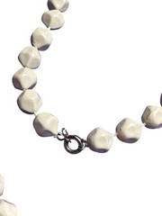 Vintage Beige Plastic Beaded Necklace Spring Ring Clasp 23 inches Long