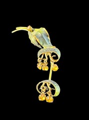 Vintage Made in Austria Green Leaf Flower Pin Rhinestones Gold Crystal Brooch 3”