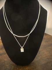 Vtg Lauren Conrad Layered Multi Strand Necklace Silver Tone Iridescent Pendant