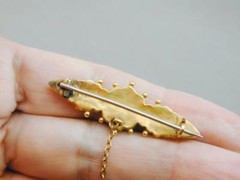 SPECTACULAR 15k Georgian Ruby & Diamond Pin Brooch Ornate Hallmarked