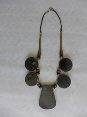 Estate Vintage Large Metal /Resin/Leather Cord Statement BOHO Tribal Necklace