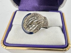 Antique European 800 Silver Adjustable Ring Blue Enamel Sz7 Signed RARE Read
