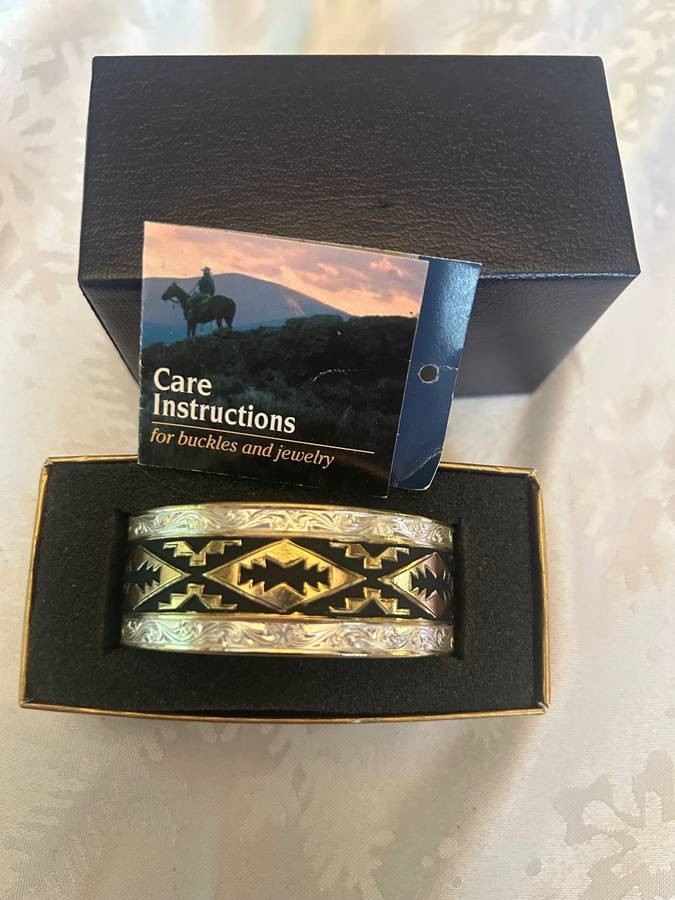 Montana Silversmiths Silver, Black and Gold Vintage Cuff Bracelet
