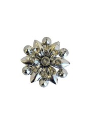 Vintage Shiny Silver Tone Flower/Snowflake Brooch w/ Clear Rhinestones