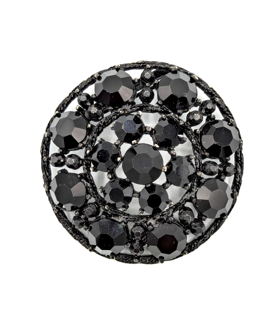 Vintage Weiss Mourning Brooch Black Rhinestone Pin