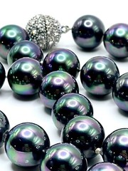 Black Tahitian Glass Pearl 13mm Iridescent Peacock Crystal Fireball Necklace VTG