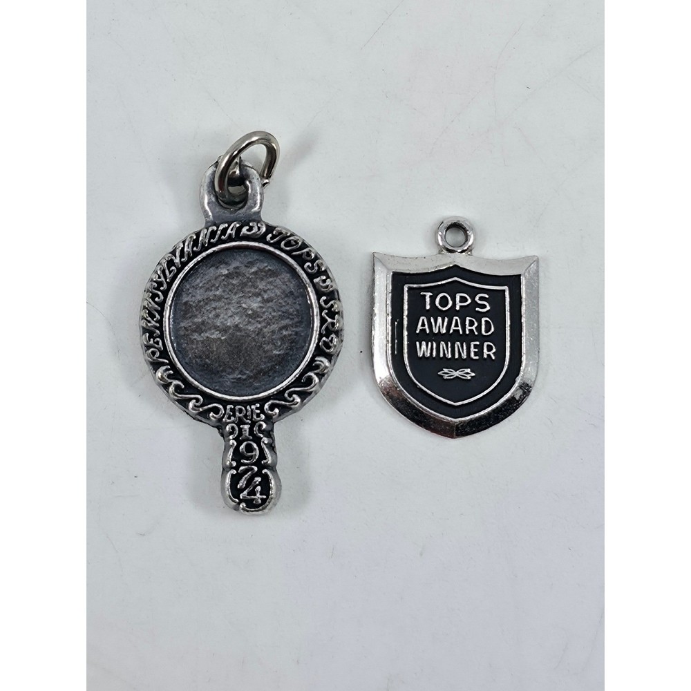 Vintage TOPS Club Inc Award Charms Pennsylvania 1974 Mirror & Shield Pendant Set