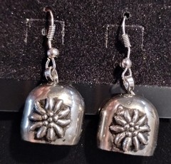 Vintage Silver Toned Bell Flower Charm Hook Earrings