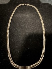 Italian Vintage 925 Sterling Silver Three Row Beaded Band Chain Choker 16”