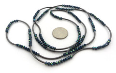 Art Deco Flapper Necklace Peacock Blue Iridescent Teal Glass Gunmetal Tube Beads