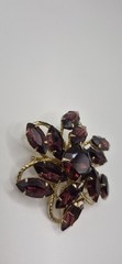 Vintage Signed Judy Lee Purple Marquise Rhinestone Flower Brooch Gold Tone Pin