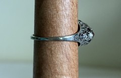 Antique Art Deco 14K ADR White Gold Synthetic Ruby Filigree Marquise Ring Sz 6.5