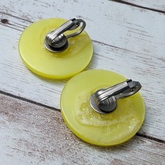 Vintage Clip On Earrings – 1 & 1/8″ Retro Yellow Circle – Some Damage To Rear