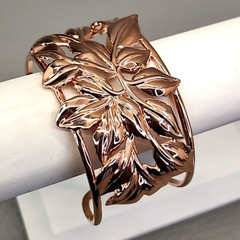 Vintage Wide Cuff Bracelet Leaf Rose Gold Tone BBJ JTV 8″