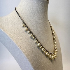 Rhinestone and Imitation Pearl Necklace Graduated Dangle Classic Old Money