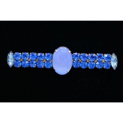 Vintage Cabochon Crystal Pin Brooch Prong Rhinestone Blue Bar Chunky 1980s BinV