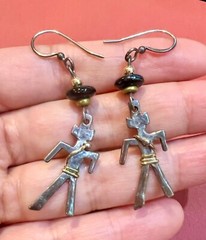 Artisan Handcrafted Sterling Silver Person Figural Brooch and Earrings Dangling
