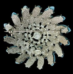 Vtg Glamorous Large High Domed Multilayered Silver Tone Acrylic Cabochon Brooch