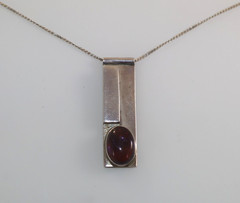 Vintage MCM Studio Artisan Cabochon Amethyst Pendant on Chain Sterling Silver