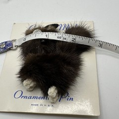 Vintage Genuine Mink Cat Brooch Pin On Original Card Novelty Fur Animal USA