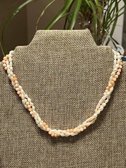 ESTATE TWISTED 3 GENUINE CORAL ORANGE AND PEARL NECKLACE SILVER TONE 16”