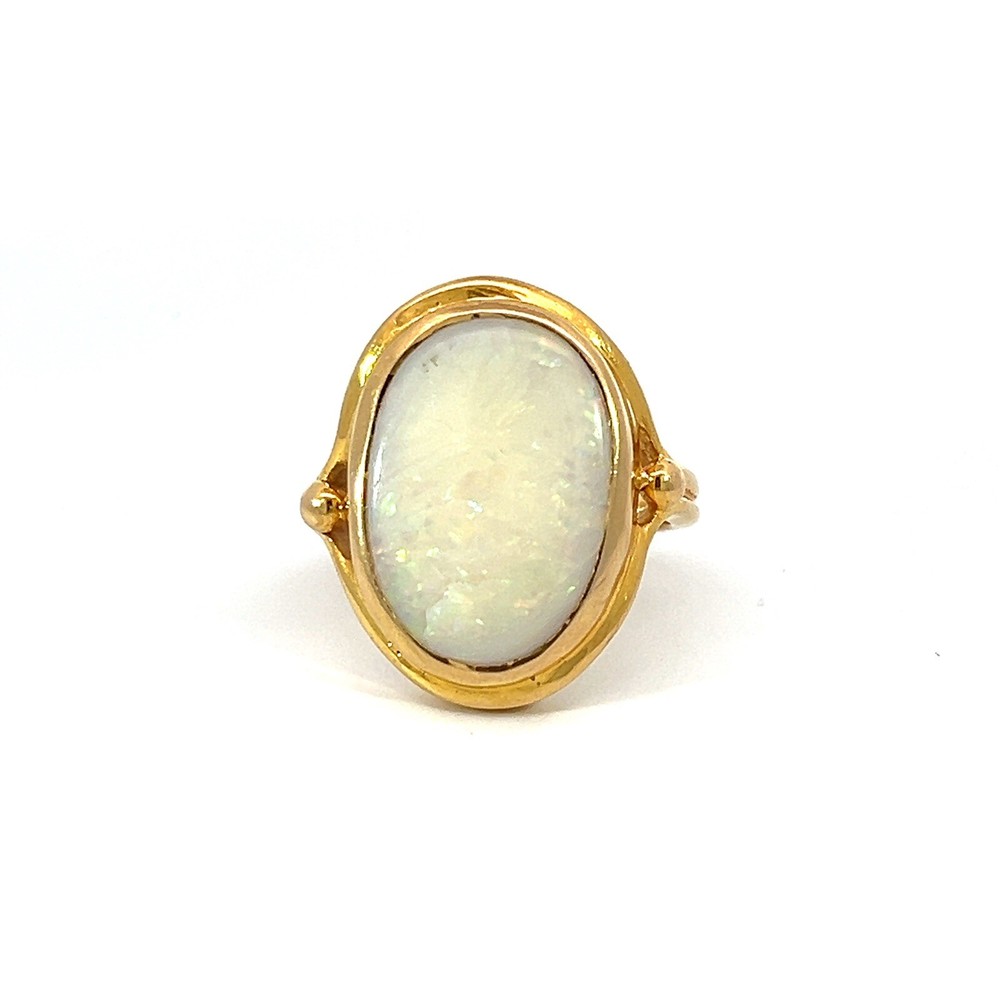 Estate 18K Yellow Gold Large Oval Bezel Set Solitaire Opal Ring 9.6 Grams