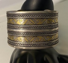 Turkmen Tekke Silver Gilt Wide Cuff Ethnic Tribal Ornate Adjustable Bracelet