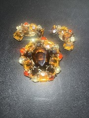 Juliana D &E DeLizza Elster Fall Color Brooch and Earring Set Book Piece #7373