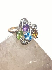Cocktail ring size 6.75 sparkly colored stones blue pink yellow pinky sterling s