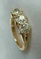 Art Deco Three-Stone Round Lab Created Diamond 14K Gold Finish Anniversary Ring