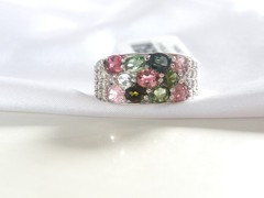 Sterling Silver 925 Multi Row Natural Tourmaline Ring Size 8