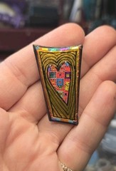 Vintage Mosiac Heart Gold Rectangle Brooch Pin, Signed J. Cole 95′