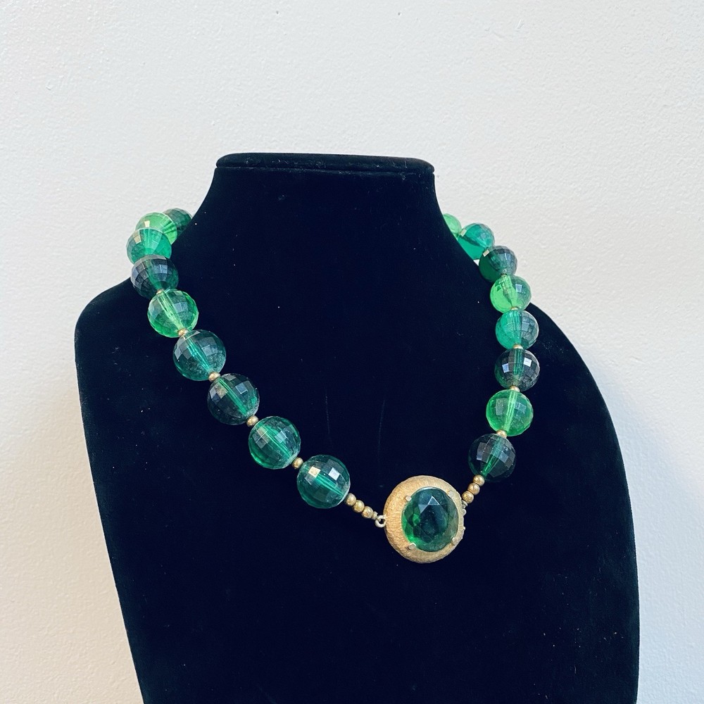 Vintage Green Lucite Statement Necklace Mid Century Boho Chic Bohemian 18”