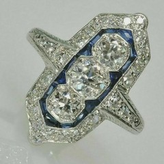 Art Deco Vintage Style Lab Created Diamond 14K White Gold Finish Engagement Ring
