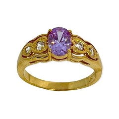 Vintage 1980s Ring Size 8 Lavender CZ Prong Set Gold Plated Band – 14J