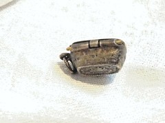 Egyptian Revival Enamel 800 Silver MOSES Basket Locket 0r Charm w Baby MOSES