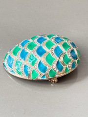 Vintage MARVELLA Blue & Green Enamel Bracelet, Brooch & Earring Set!