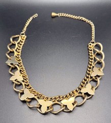 Vintage Gold Tone Chunky Chain Choker Necklace Abstract Flower Accents 16.5” Adj