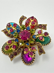 Vtg Selro Selini Dimensional Brooch Fruit Salad Flower Amazing Color Crystals