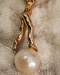 CYVRA Vintage Pendant Fairy Cherub Pixie Looking In Mirror Gold Tone Rare Signed