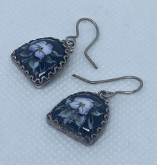Vintage Earrings Rostov Finift Russian Enamel Painted Floral Dangle Silver Tone