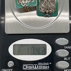 Vintage Style SilverTone Rectangular Earrings With Teal Border & Filigree Center
