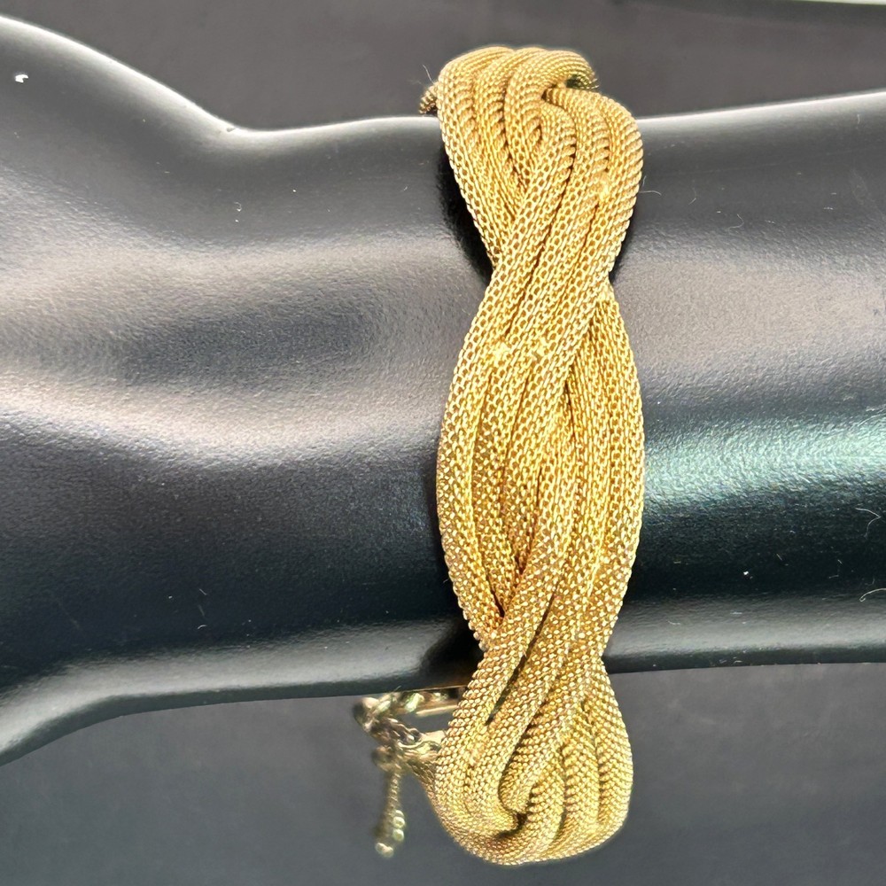 Vintage Francois Gold Tone Twisted Multi Strand Mesh Bracelet Signed Mid Century