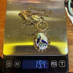 Vintage 12k Gold Filled Pocket Watch Chain FOB, Dog Clip, Guilloche Bluebird