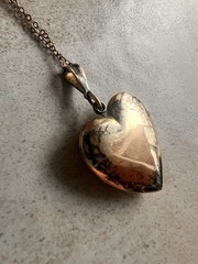 Antique Heart Shaped Photo Locket Gold Over Sterling 19” Chain Read C3