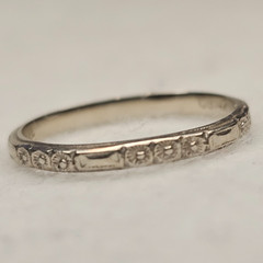 Antique 1934 Ostby Barton 14K White Gold Art Deco Wedding Band Engraved Sz 6